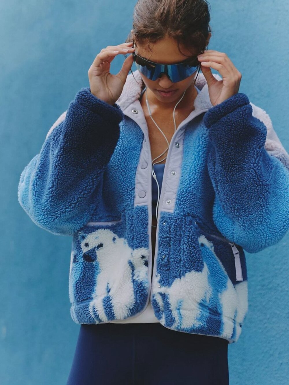 NWT Free People Hit The Slopes Fleece Jacket Indigo Ombré Polar Bear